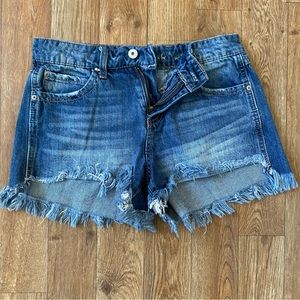 Vanilla Star Grunge Blue Jean Distressed Button Zip Shorts Size 3